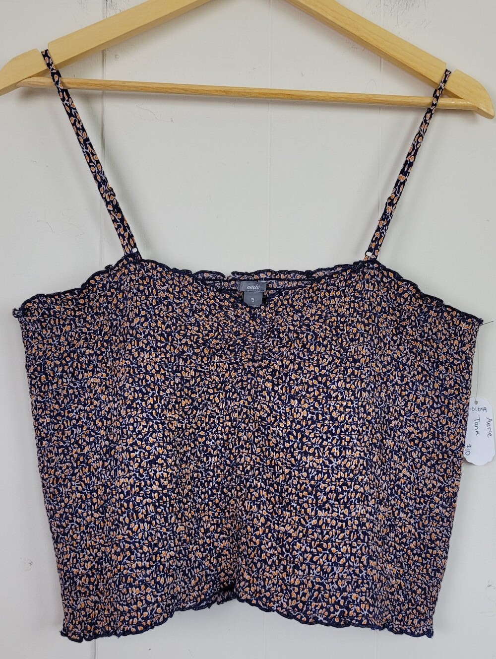Aerie XL Navy Floral Smocked Cropped Tank Top